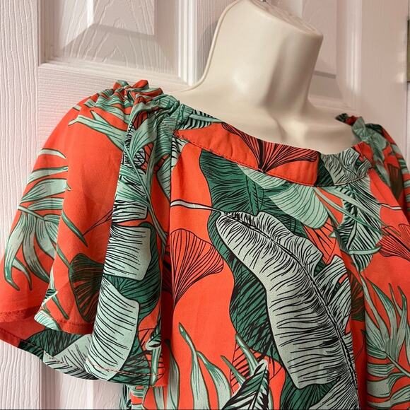 Davi & Dani Tropical Print Off Shoulder Lined Dress With Side Pockets Size S - Picture 4 of 9
